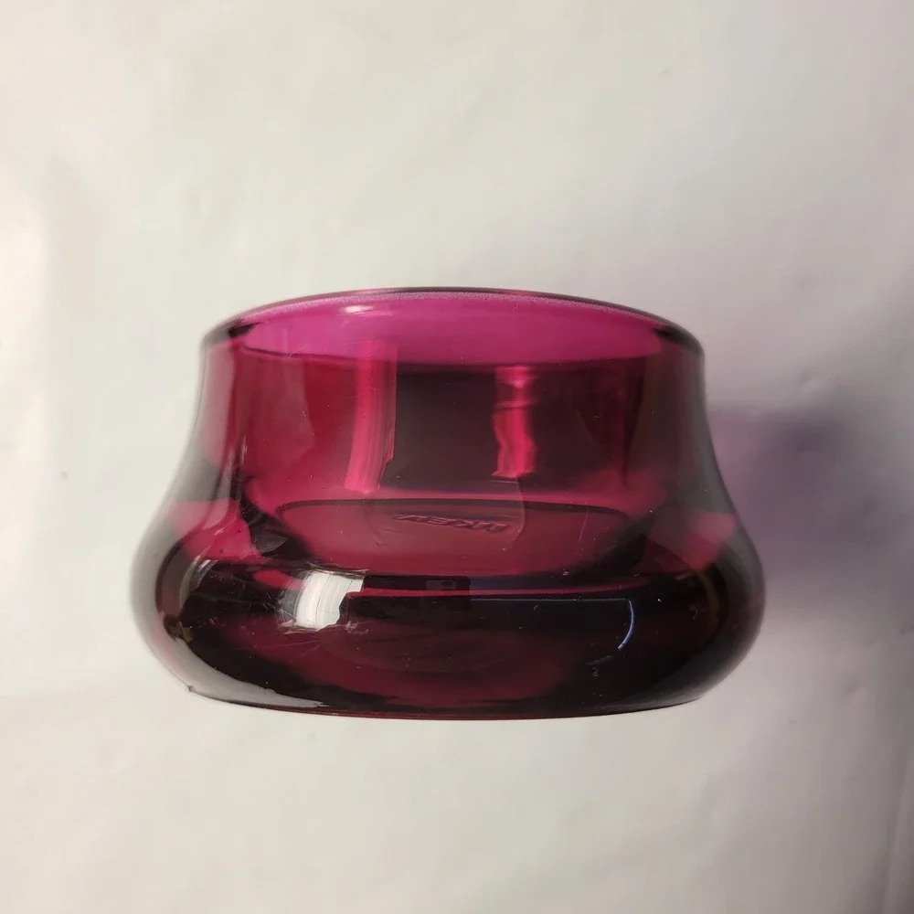 IKEA Strengnes Glass Votive Candle Holder Magenta Purple Heavy Round Bowl